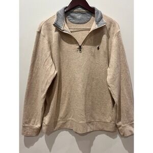 Polo Ralph Lauren Mens Quarter Zip Pullover Tan Heather Pony Logo Large